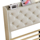 Queen Size Platform Bed With LED Lights,Cotton and Linen Fabric
