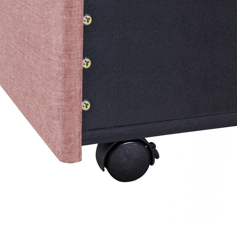 Queen Size Platform Bed with 3 Storage Drawers, Upholstered Bed with Support Legs, Bed with Headboard for Bedroom, Pink