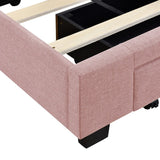 Queen Size Platform Bed with 3 Storage Drawers, Upholstered Bed with Support Legs, Bed with Headboard for Bedroom, Pink