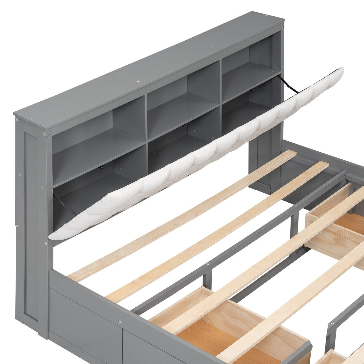 Queen Size Platform Bed with Storage Headboard,Shoe Rack and 4 Drawers