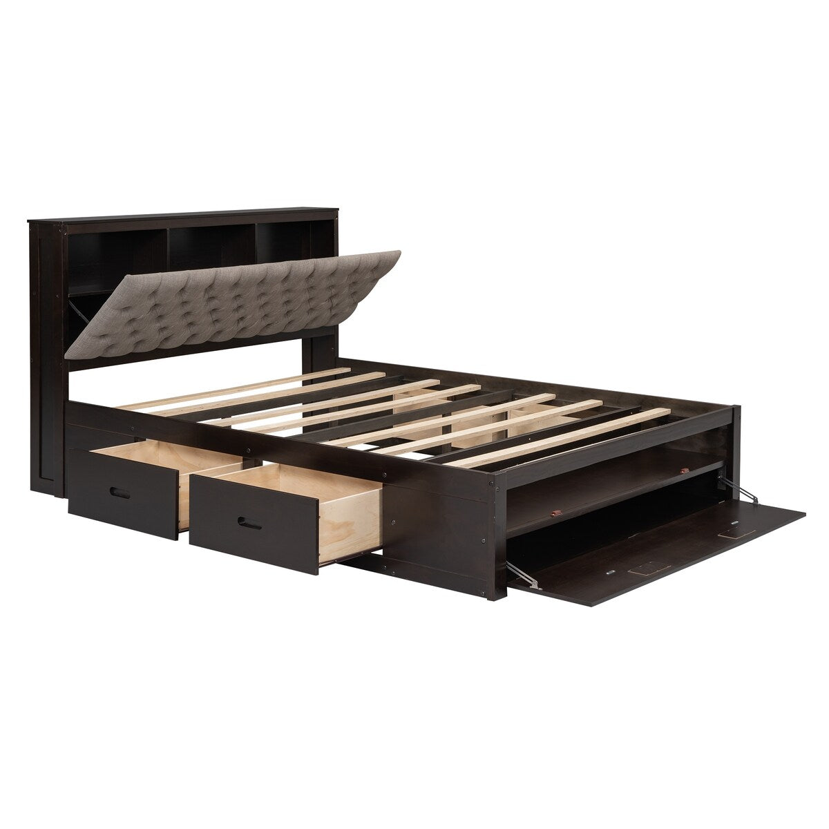 Queen Size Platform Bed with Storage Headboard,Shoe Rack and 4 Drawers