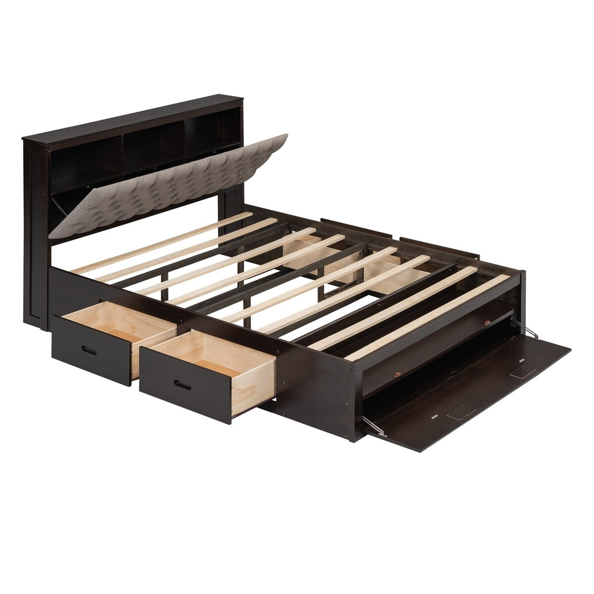Queen Size Platform Bed with Storage Headboard,Shoe Rack and 4 Drawers