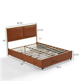 Queen Size Platform Bed, Steamed Bread Headboard with Four Drawers
