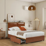 Queen Size Platform Bed, Steamed Bread Headboard with Four Drawers