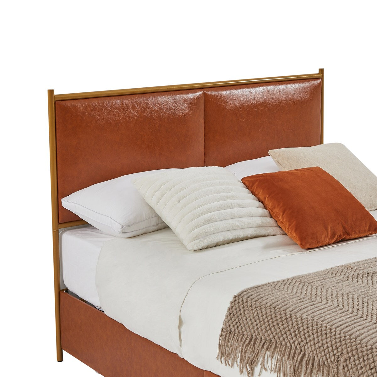 Queen Size Platform Bed, Steamed Bread Headboard with Four Drawers