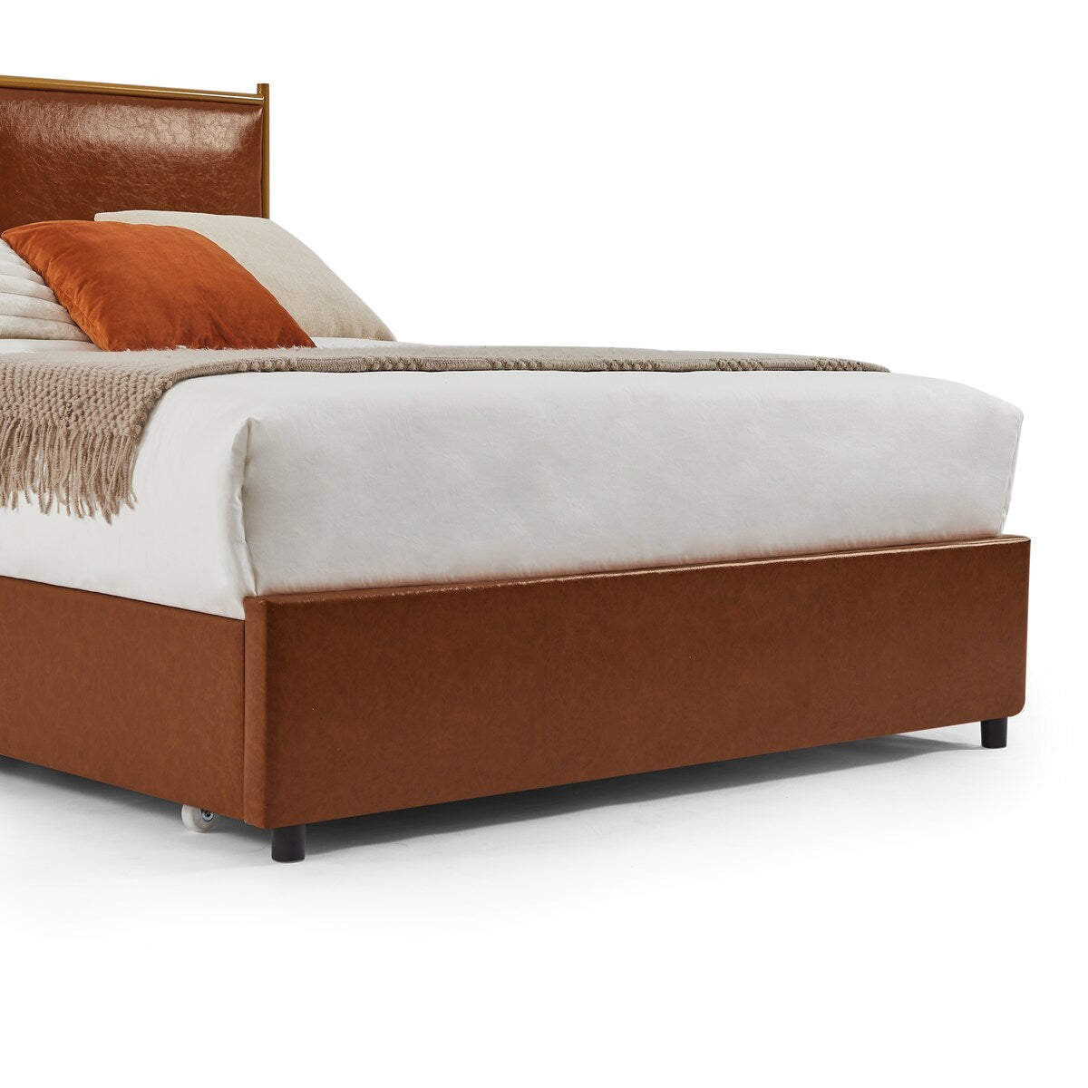 Queen Size Platform Bed, Steamed Bread Headboard with Four Drawers