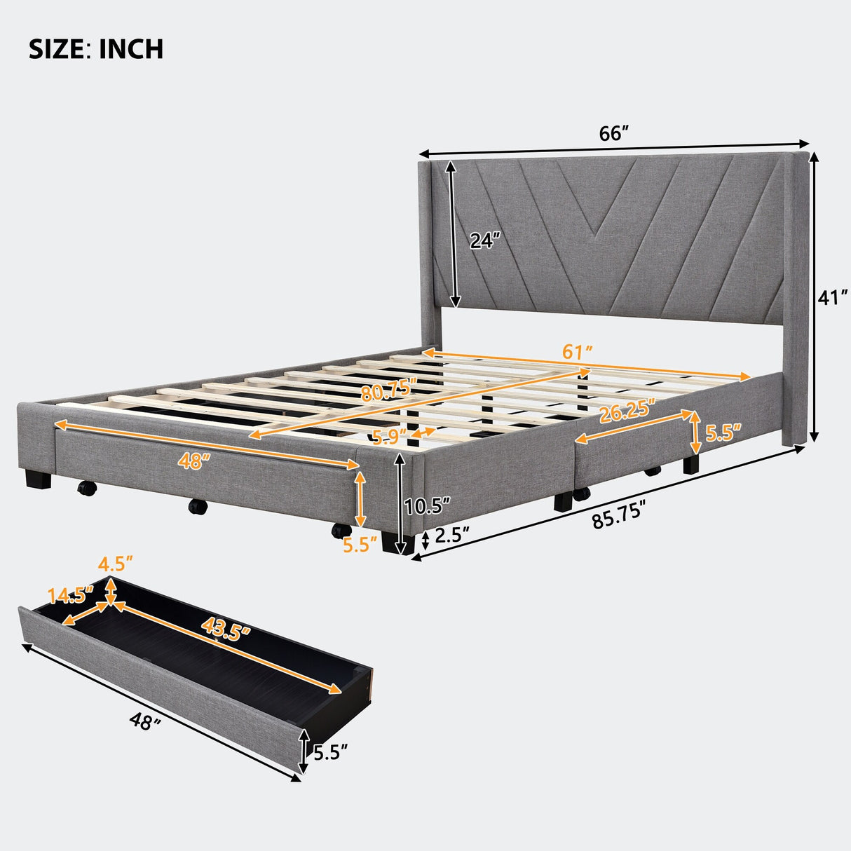 Queen Size Storage Bed Linen Upholstered Platform Bed