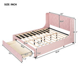 Queen Size Storage Bed Velvet Upholstered Platform Bed with Wingback Headboard and a Big Drawer (Beige)