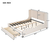 Queen Size Storage Bed Velvet Upholstered Platform Bed with Wingback Headboard and a Big Drawer (Beige)