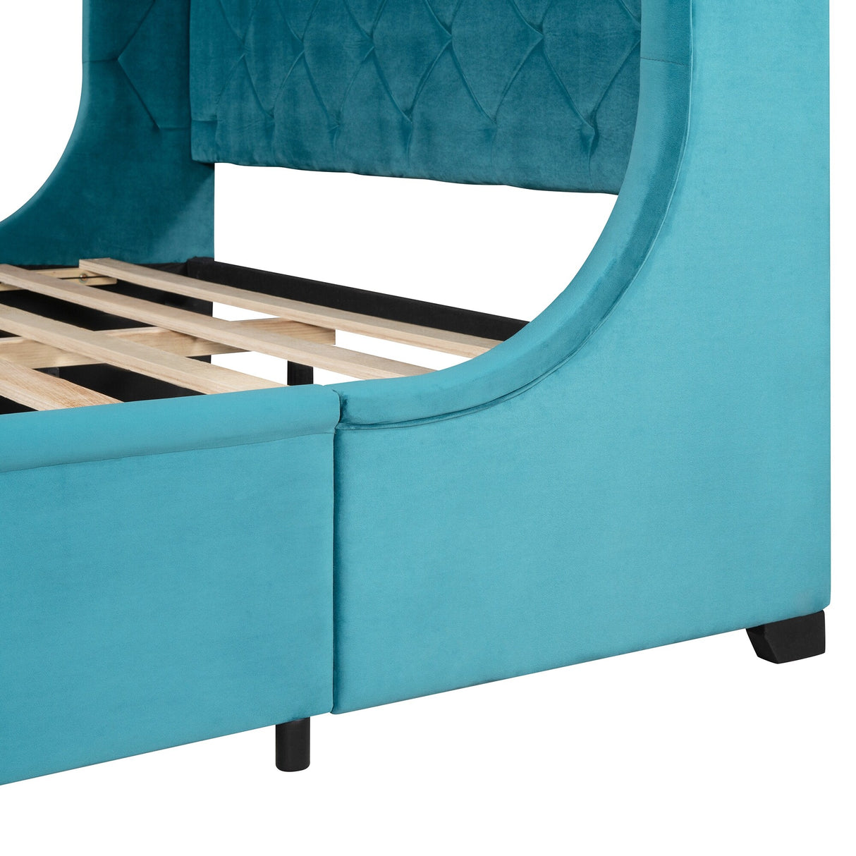 Queen Size Storage Bed Velvet Upholstered Platform Bed with Wingback Headboard and a Big Drawer (Beige)
