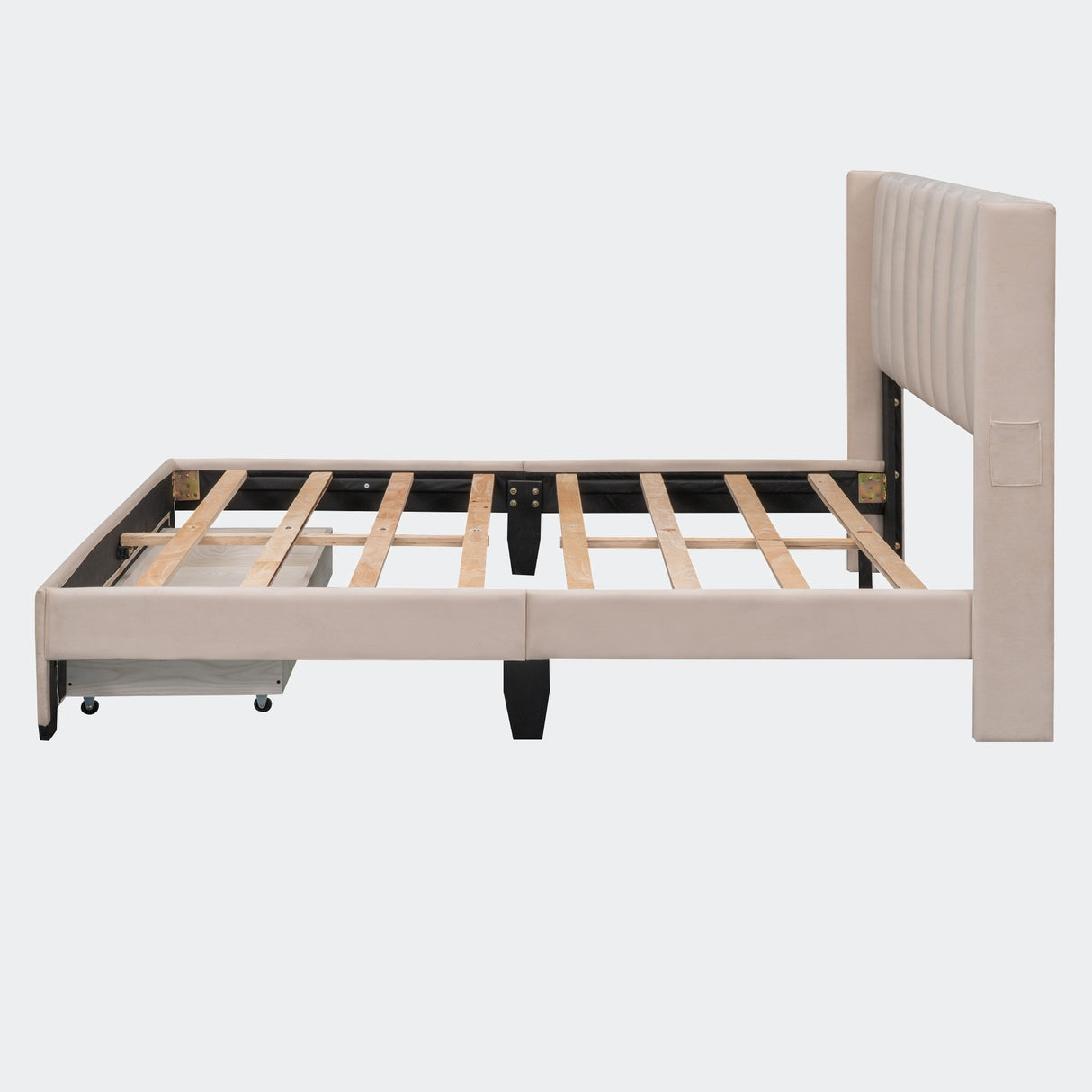 Queen Size Storage Bed Velvet Upholstered Platform Bed
