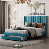 Queen Size Storage Bed Velvet Upholstered Platform Bed