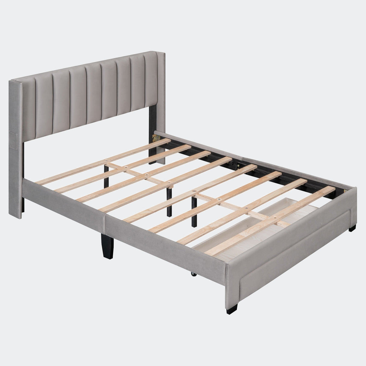 Queen Size Storage Bed Velvet Upholstered Platform Bed