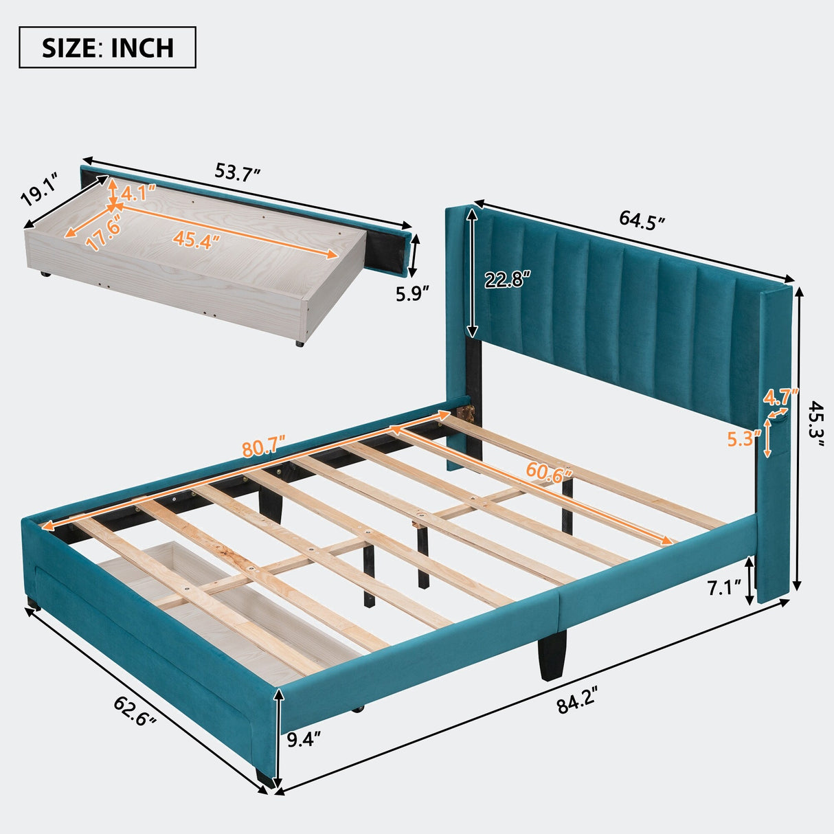 Queen Size Storage Bed Velvet Upholstered Platform Bed