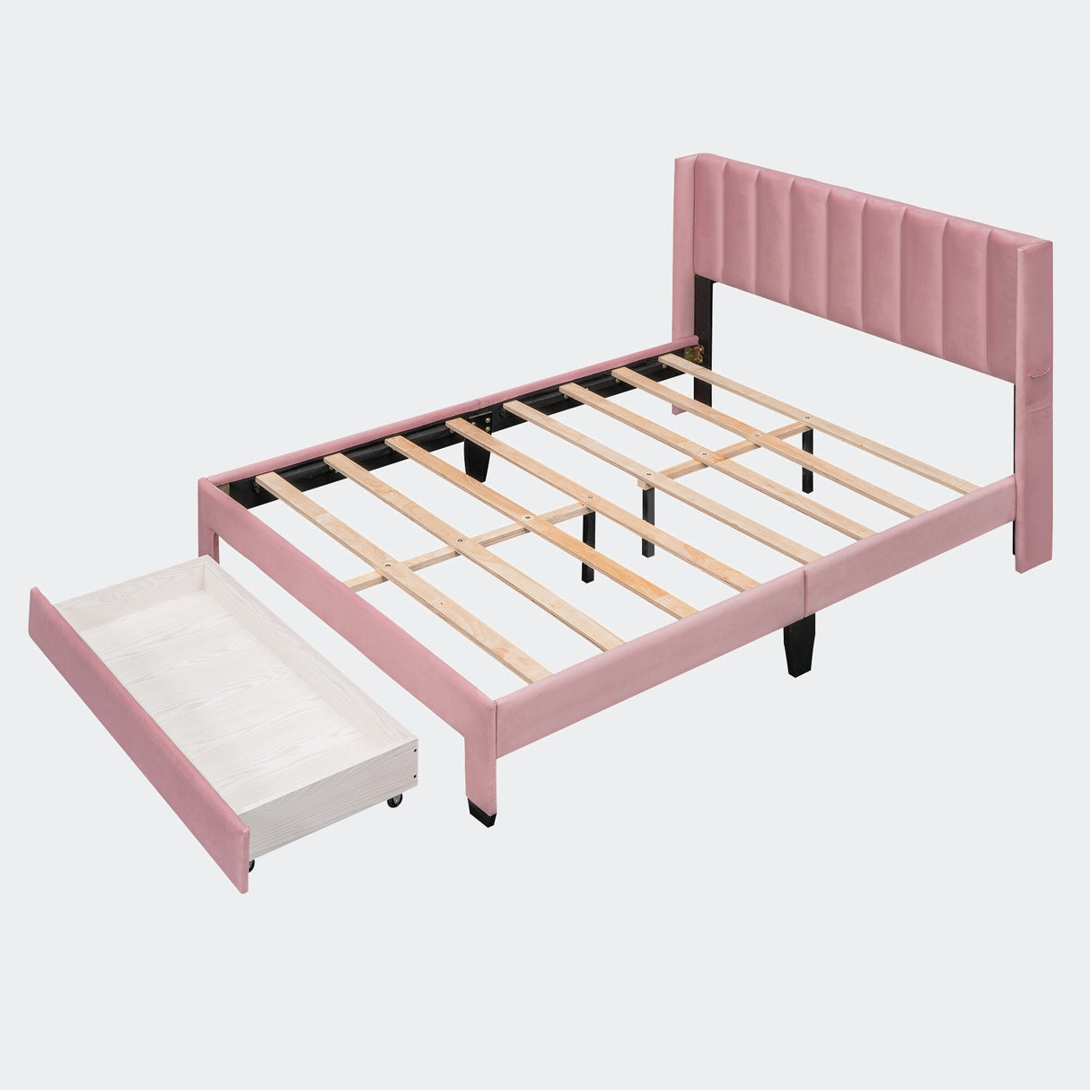 Queen Size Storage Bed Velvet Upholstered Platform Bed