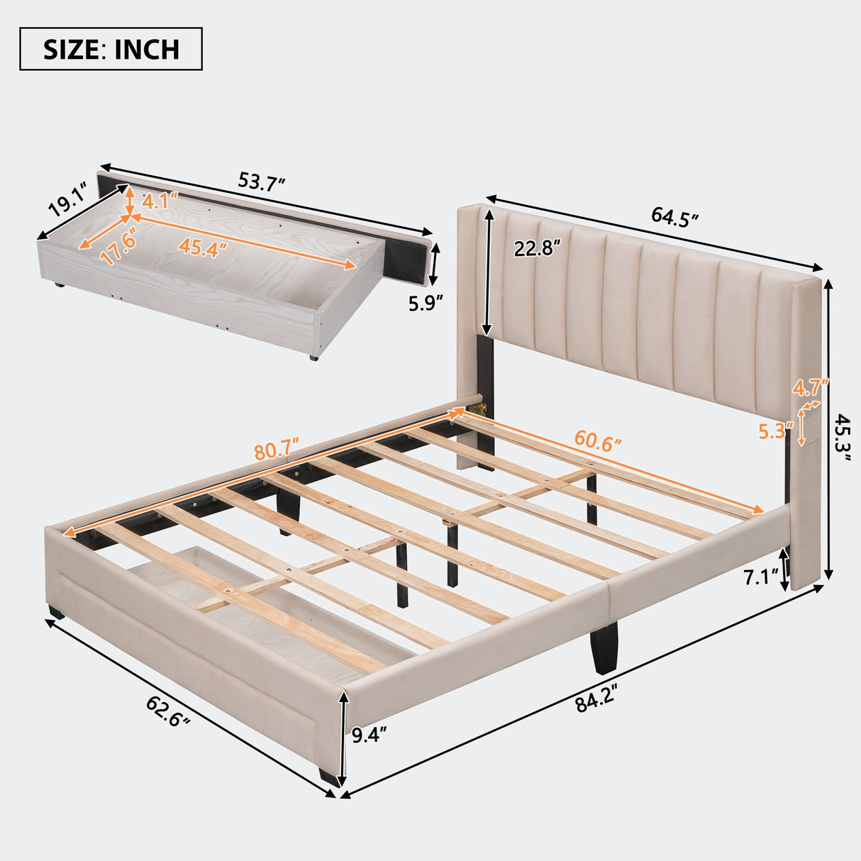 Queen Size Storage Bed Velvet Upholstered Platform Bed
