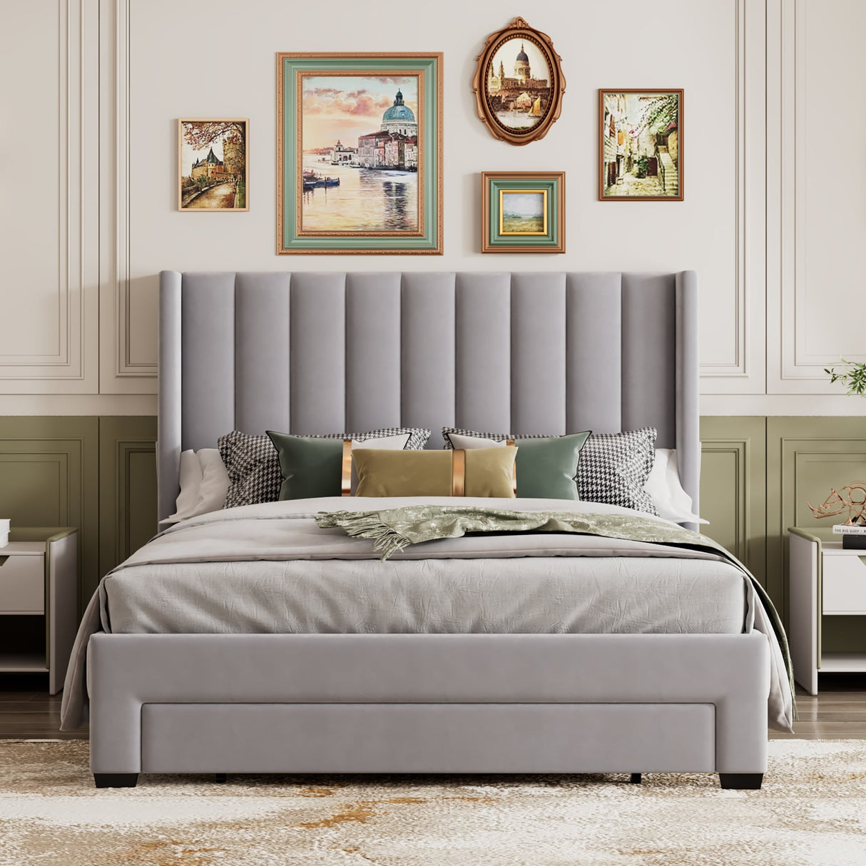 Queen Size Storage Bed Velvet Upholstered Platform Bed