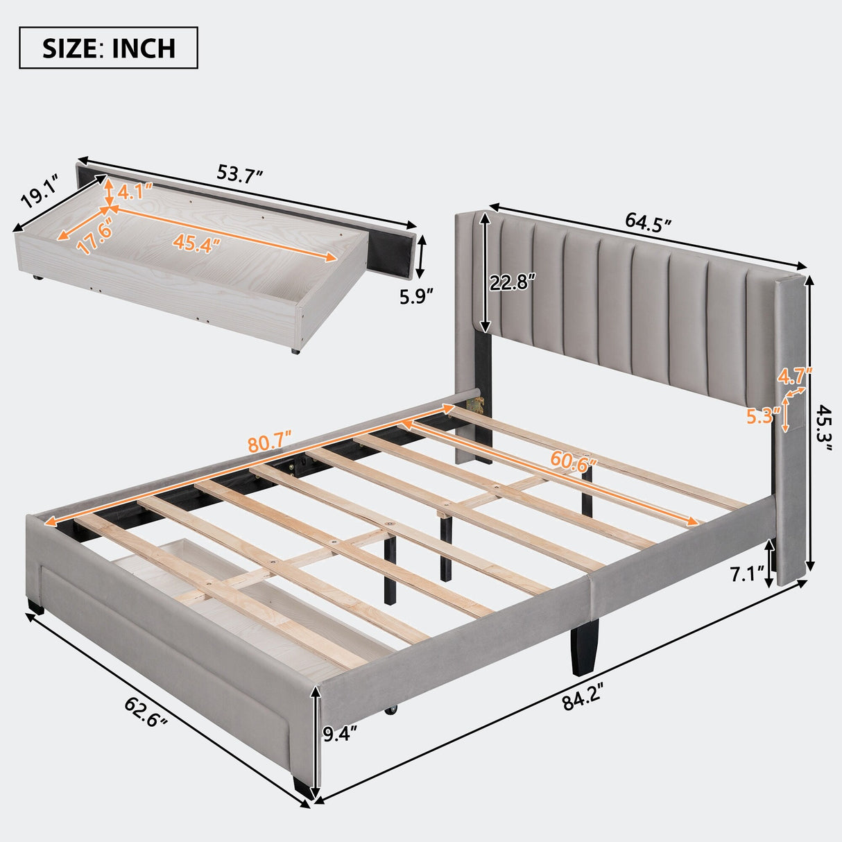 Queen Size Storage Bed Velvet Upholstered Platform Bed
