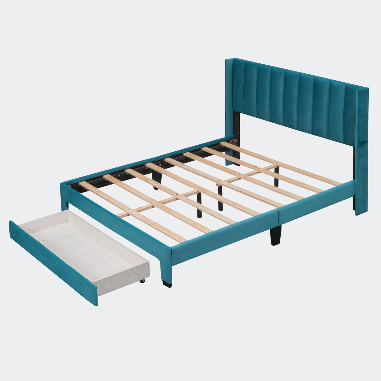 Queen Size Storage Bed Velvet Upholstered Platform Bed