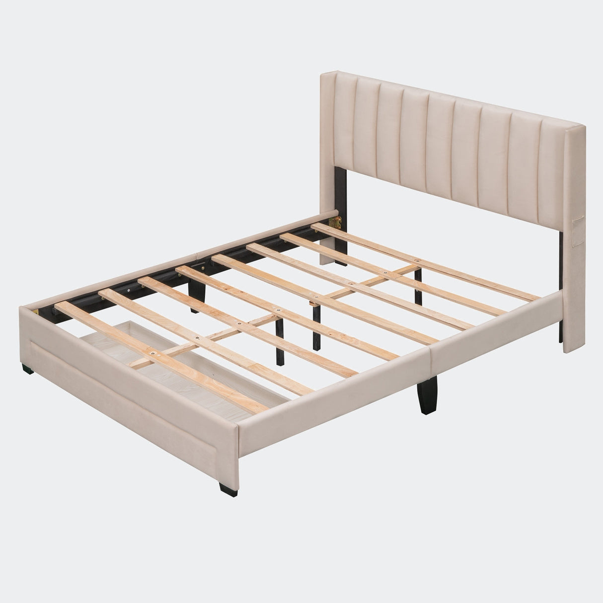 Queen Size Storage Bed Velvet Upholstered Platform Bed