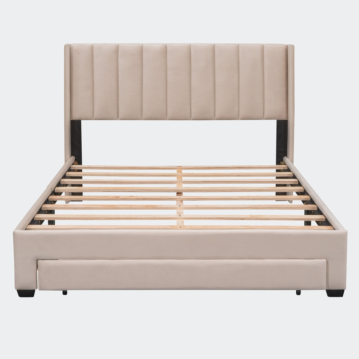 Queen Size Storage Bed Velvet Upholstered Platform Bed