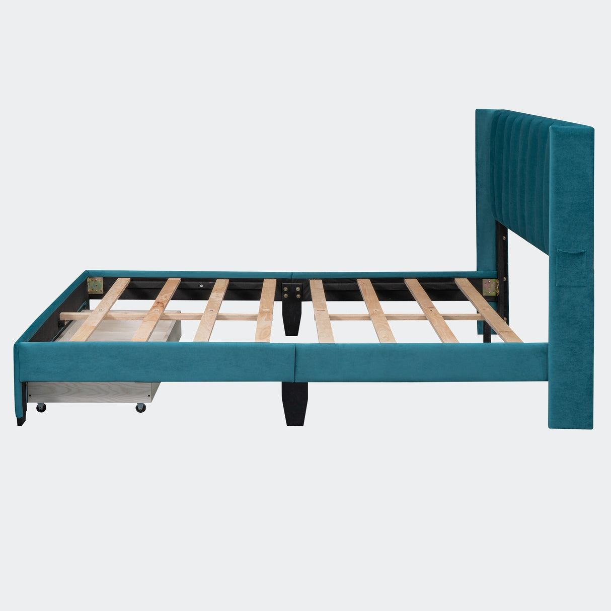 Queen Size Storage Bed Velvet Upholstered Platform Bed