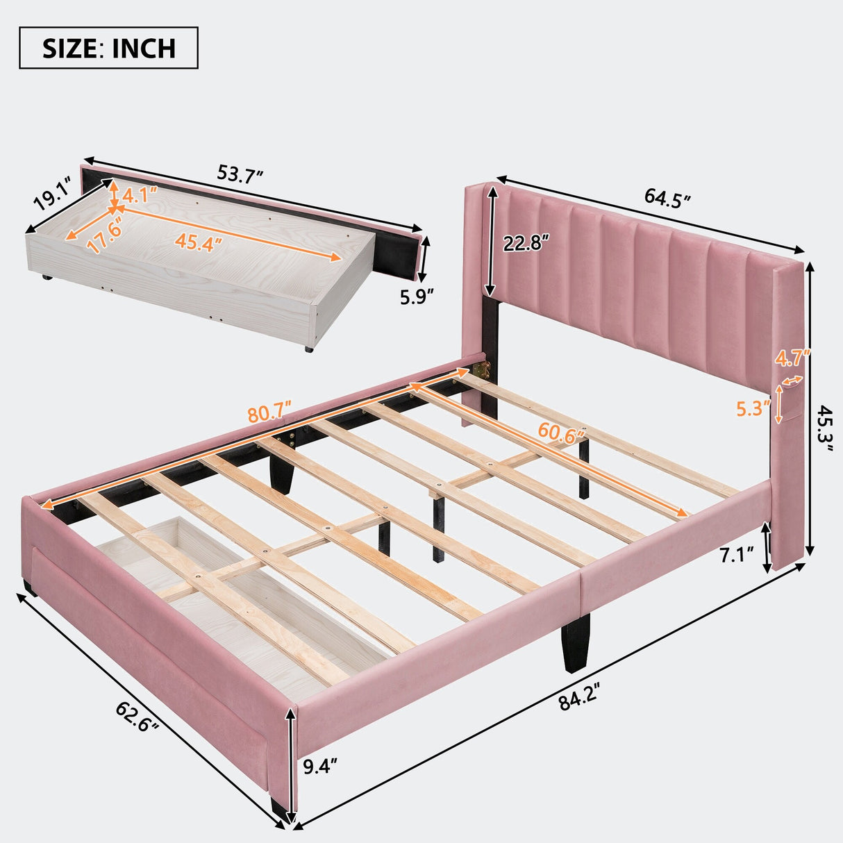 Queen Size Storage Bed Velvet Upholstered Platform Bed