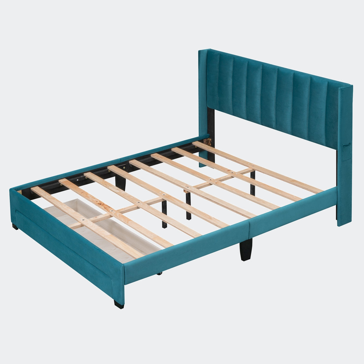 Queen Size Storage Bed Velvet Upholstered Platform Bed