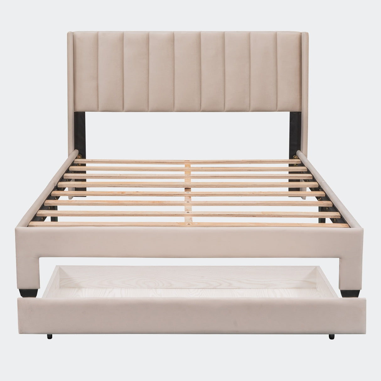 Queen Size Storage Bed Velvet Upholstered Platform Bed