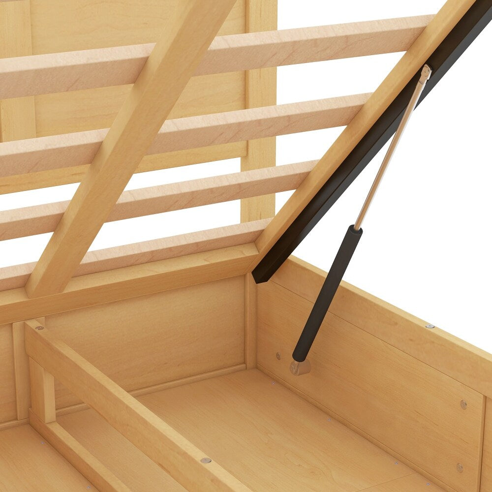 Queen Size Sturdy Wood Frame Simple Wood Platform Bed with Underneath Storage and 2 Drawers