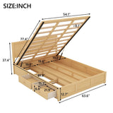 Queen Size Sturdy Wood Frame Simple Wood Platform Bed with Underneath Storage and 2 Drawers