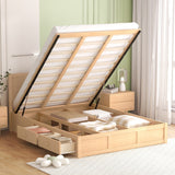 Queen Size Sturdy Wood Frame Simple Wood Platform Bed with Underneath Storage and 2 Drawers