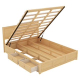 Queen Size Sturdy Wood Frame Simple Wood Platform Bed with Underneath Storage and 2 Drawers
