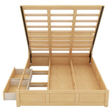 Queen Size Sturdy Wood Frame Simple Wood Platform Bed with Underneath Storage and 2 Drawers