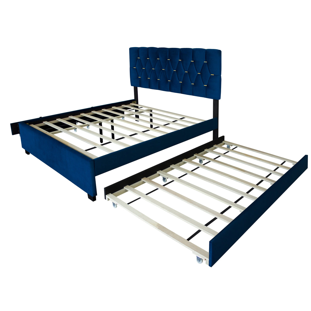 Queen Size Trundle Pull Out Drawers Upholstered Bed Morden Comtempapary Design No Box Spring Needed
