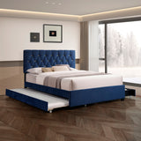 Queen Size Trundle Pull Out Drawers Upholstered Bed Morden Comtempapary Design No Box Spring Needed