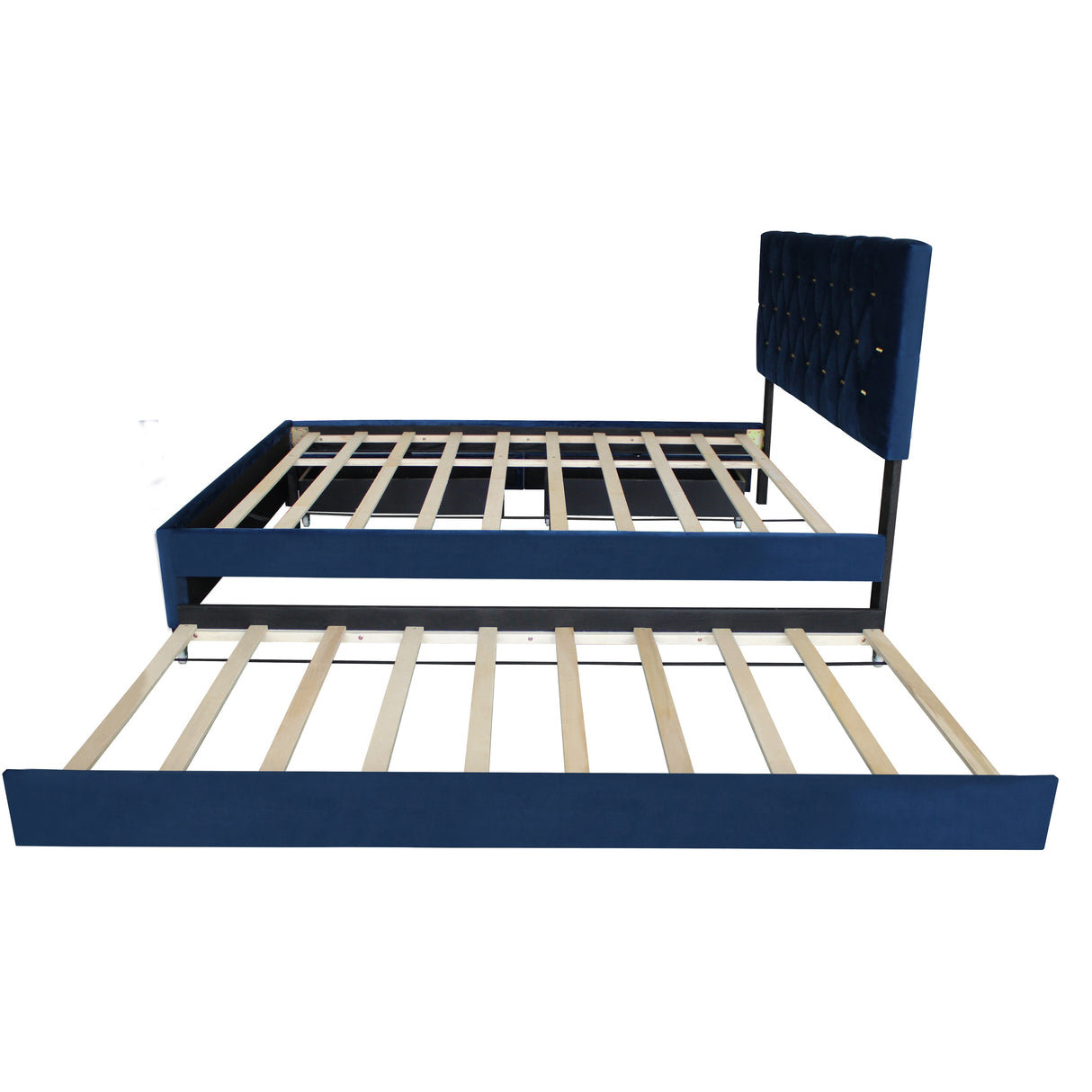 Queen Size Trundle Pull Out Drawers Upholstered Bed Morden Comtempapary Design No Box Spring Needed