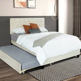 Queen Size Trundle Pull Out Drawers Upholstered Bed Morden Comtempapary Design No Box Spring Needed