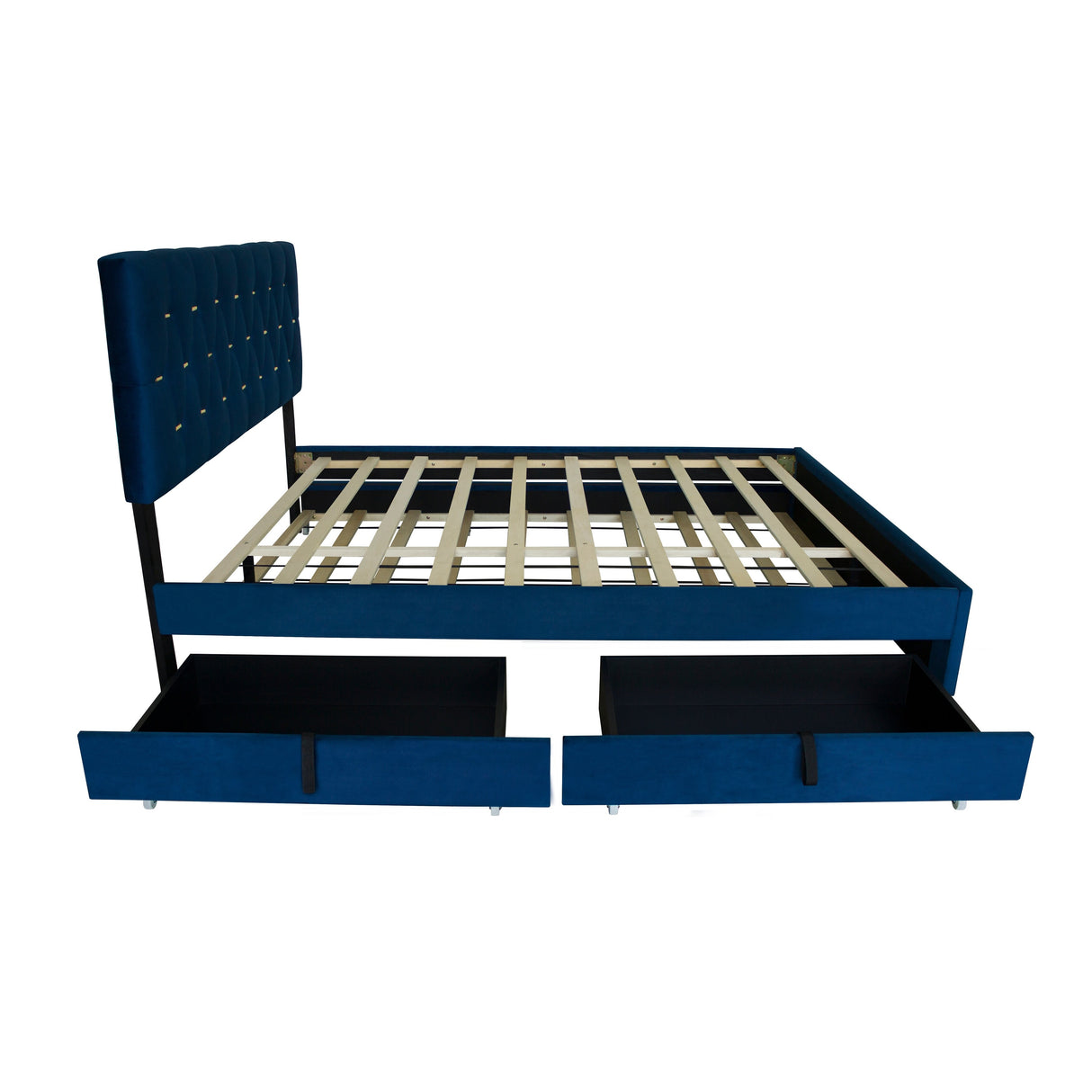 Queen Size Trundle Pull Out Drawers Upholstered Bed Morden Comtempapary Design No Box Spring Needed