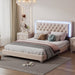 Queen Size Upholstered Bed Frame with LED Lights,Modern Velvet Platform Bed with Tufted Headboard