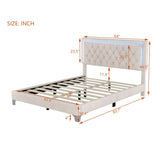 Queen Size Upholstered Bed Frame with LED Lights,Modern Velvet Platform Bed with Tufted Headboard