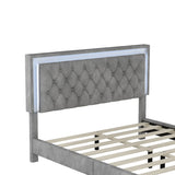 Queen Size Upholstered Bed Frame with LED Lights,Modern Velvet Platform Bed with Tufted Headboard