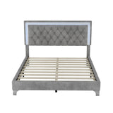 Queen Size Upholstered Bed Frame with LED Lights,Modern Velvet Platform Bed with Tufted Headboard