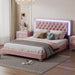Queen Size Upholstered Bed Frame with LED Lights,Modern Velvet Platform Bed with Tufted Headboard