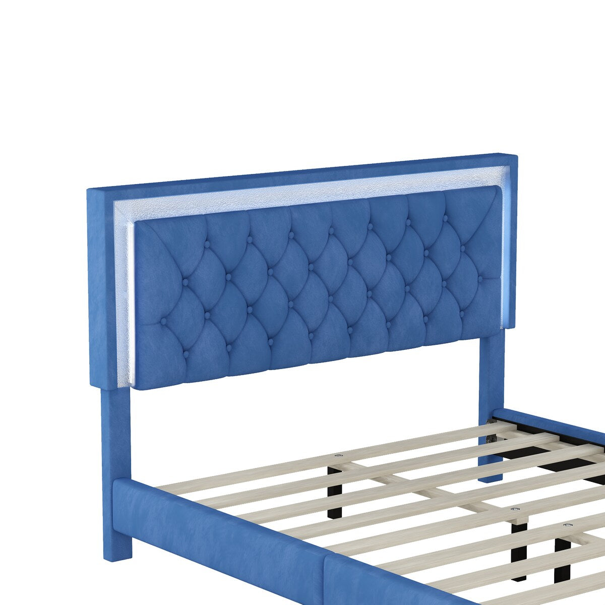 Queen Size Upholstered Bed Frame with LED Lights,Modern Velvet Platform Bed with Tufted Headboard