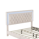 Queen Size Upholstered Bed Frame with LED Lights,Modern Velvet Platform Bed with Tufted Headboard