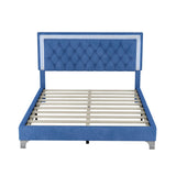 Queen Size Upholstered Bed Frame with LED Lights,Modern Velvet Platform Bed with Tufted Headboard