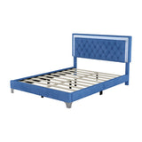 Queen Size Upholstered Bed Frame with LED Lights,Modern Velvet Platform Bed with Tufted Headboard