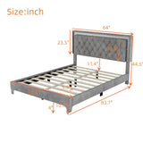 Queen Size Upholstered Bed Frame with LED Lights,Modern Velvet Platform Bed with Tufted Headboard