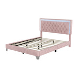 Queen Size Upholstered Bed Frame with LED Lights,Modern Velvet Platform Bed with Tufted Headboard